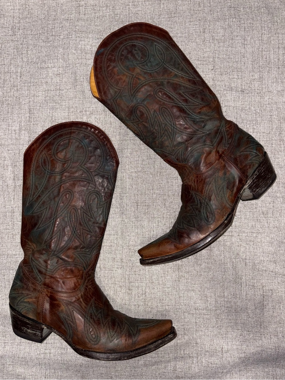 Old Gringo Lauren Brown Leather Distressed Turquoise Patina Snip Toe Cowboy